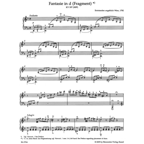 MOZART FANTASIA IN RE MINORE PER PIANOFORTE KV 397