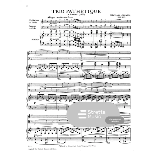 GLINKA TRIO "PATETIQUE" PER CLARINETTO,FAGOTTO E PIANOFORTE