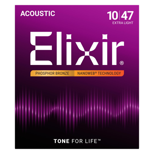 ELIXIR 16002 NANOWEB SET CORDE PER CHITARRA ACUSTICA PHOSPHOR BRONZE SCALATURA 010 -047 TENSIONE EXSTRA LIGHT