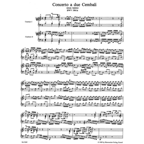 BACH CONCERTO PER DUE CEMBALI BWV1061A 
