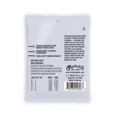 MARTIN MA140S SET CORDE PER CHITARRA ACUSTICA 12 CORDE BRONZE SCALATURA 012 - 054 TENSIONE LIGHT