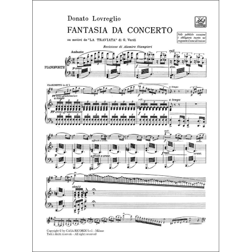 GIUSEPPE VERDI - DONATO LOVREGLIO FANTASIA DA CONCERTO SU MOTIVI DELLA TRAVIATA PER CLARINETTO E PIANOFORTE